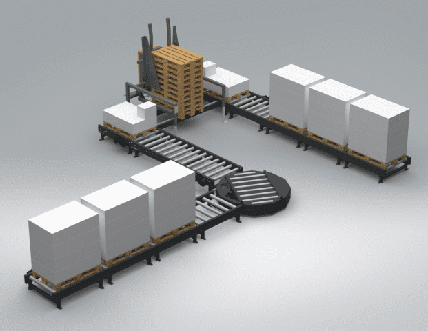 Kaubaaluste puhverkonveier aluste sööturiga automaatseks transportimiseks