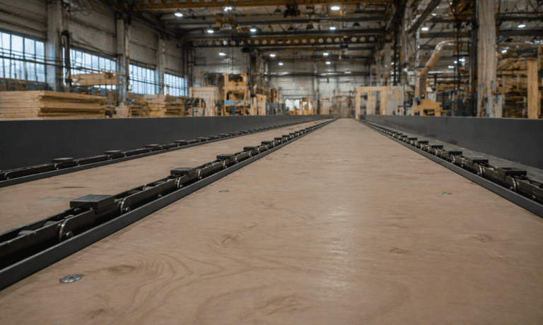 Kettkonveier puidutööstuses laudade transportimiseks